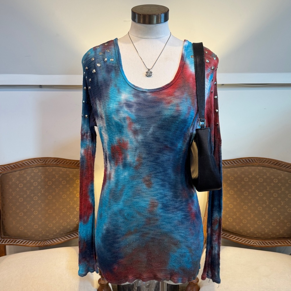90s Y2K Punk Grunge Tie Dye LS Knit Top